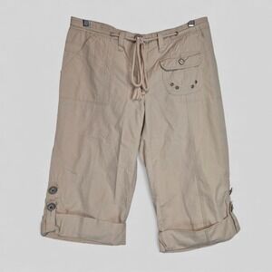 METRO 7 Womens Size 4 Capri Pants Zip Front Roll Cuff Draw String Tan